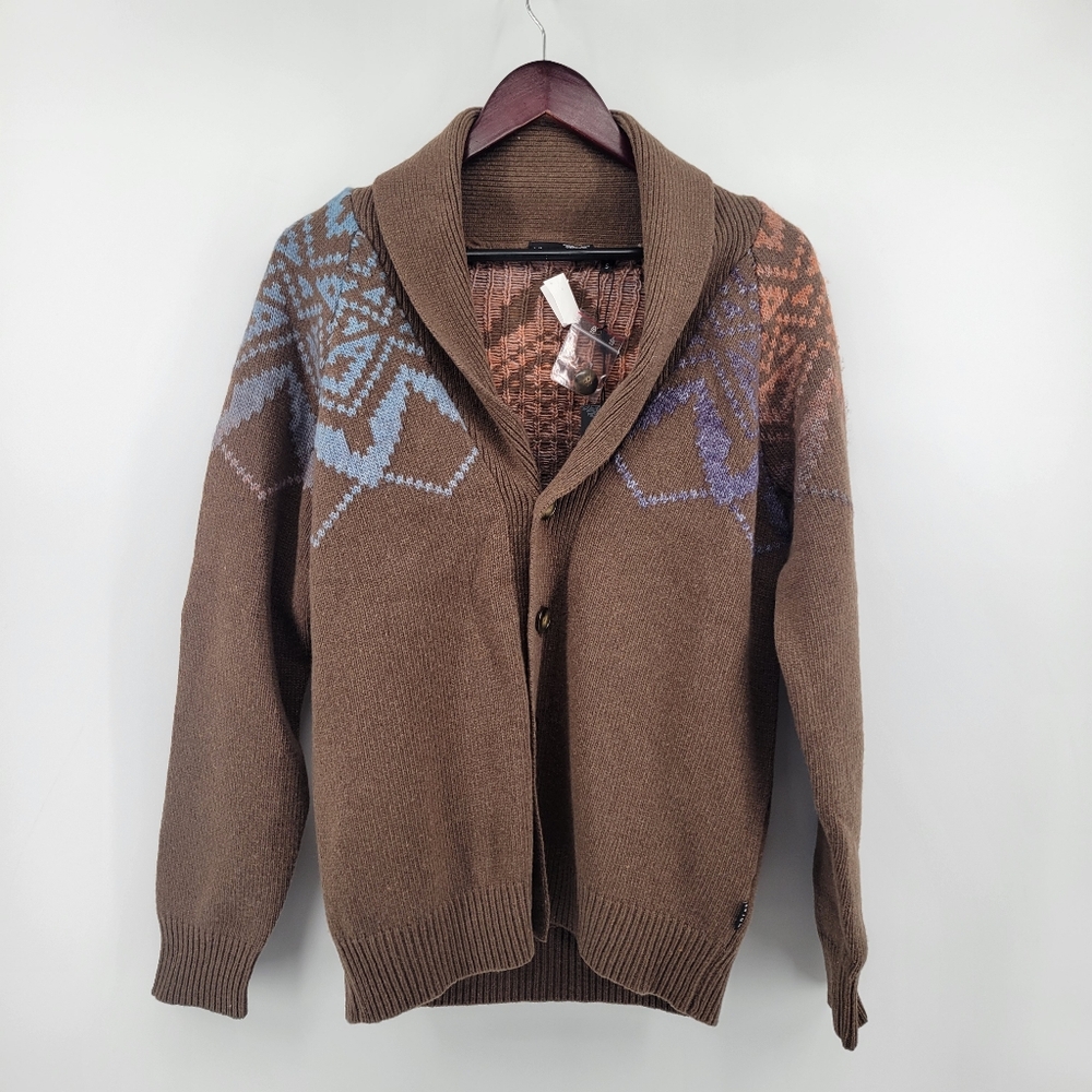 Horst Wool Blend Brown Patterned Men's Shawl Collar Sweater Size Small
